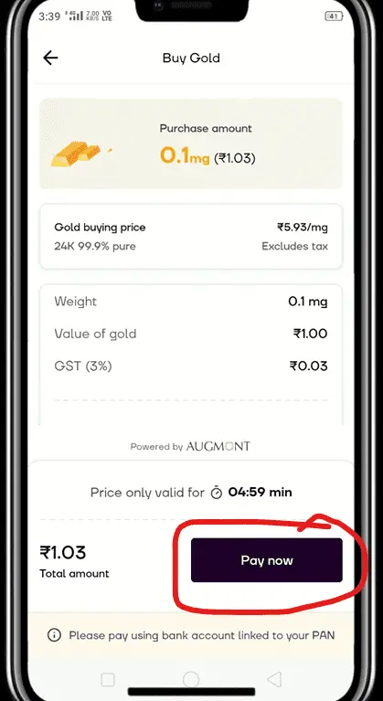 Navi app pay now button